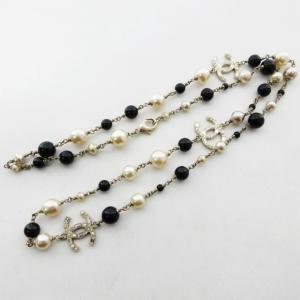 CHANEL フェイクパール×ココマーク ネックレス 2連 コンビネーション ストーン装飾 2WAY 黒×白