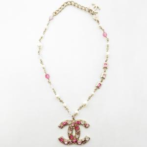 CHANEL カラーストーン×フェイクパール ネックレス ココマーク ジュエリーストーン ゴールドカラー系