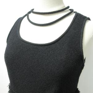 CHANEL 2010年製 ループネックレス フリンジワンピース ココマーク ノースリーブ ブラック 36