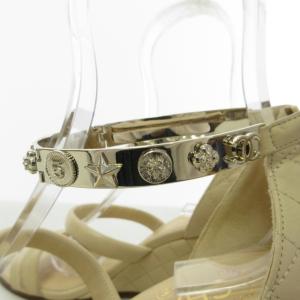 CHANEL マトラッセ サンダル ウエッジソール メタルストラップ ココマーク ベージュ ゴールド金具 37C