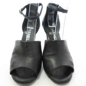 CHANEL ココ フェイクパール サンダル レザー ストラップ ブラック 37C