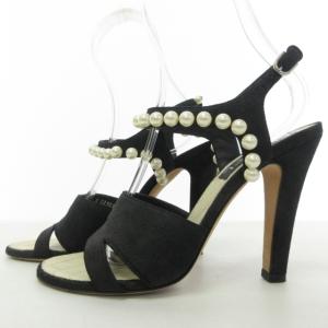 CHANEL ココ フェイクパール サンダル マトラッセ ブラック ベージュ 38.5C 0309