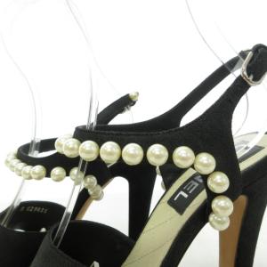 CHANEL ココ フェイクパール サンダル マトラッセ ブラック ベージュ 38.5C 0309