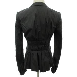 PRADA テーラードシャツジャケット リボンモチーフ コットン ストレッチ ギャザー 黒 ブラック 38 約S 0314