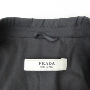 PRADA テーラードシャツジャケット リボンモチーフ コットン ストレッチ ギャザー 黒 ブラック 38 約S 0314