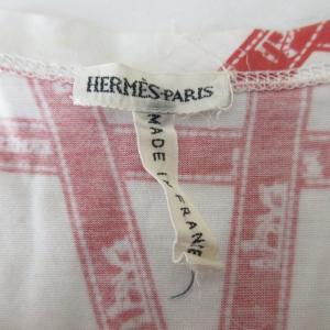 HERMES マルジェラ期 Tシャツ カットソー 半袖 ボルデュック柄 リボン柄 総柄 コットン クルーネック レッド系 赤系 XL 0323