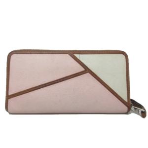 LOEWE パズル 長財布 レザー ラウンドファスナー ピンク ブラウン 白