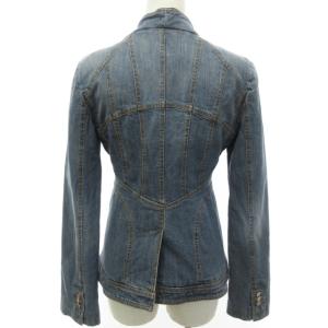 EMPORIO ARMANI デザイン デニムジャケット カバーオール ロゴボタン 裾フレア イタリア製 インディゴブルー 青 38 約S相当 0408