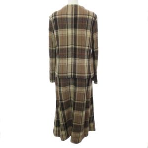 Aquascutum ニット セットアップ スーツ チェック柄 ヘリンボーン柄 ウール 茶色 ブラウン系  ジャケット11 約L スカート 13