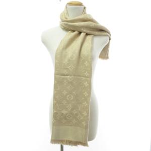 LOUIS VUITTON 402336 モノグラム シルクストール マフラー ショール 大判 ウール混 イタリア製 ベージュ