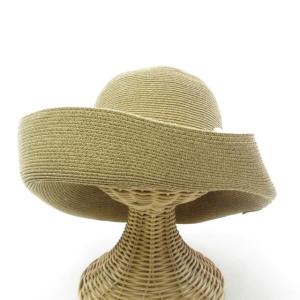 Athena New York 美品 ペーパーハット 麦わら帽子 リボン装飾 白リボン ロゴプレート アジャスターあり ベージュ系 0425