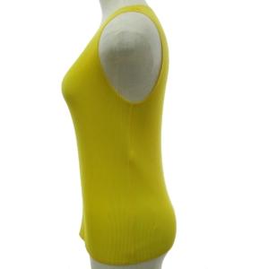 PLEATS PLEASE ISSEY MIYAKE 美品 ノースリーブ カットソー シャツ イッセイミヤケ PP21-FK101 ブラウス 黄色 イエロー 3 約M-L 0424