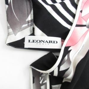LEONARD PARIS シルク 花柄 ロング丈ワンピース 白 黒