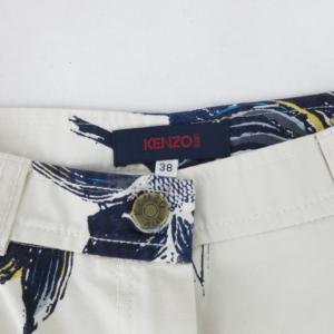 KENZO ワークパンツ 裾ゴム 花柄 総柄 スラックス 白 ホワイト 38 約Mサイズ 0523