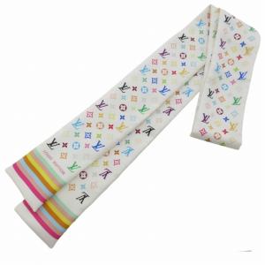 LOUIS VUITTON バンドー マルチカラー モノグラム スカーフ 総柄 白 NGA35