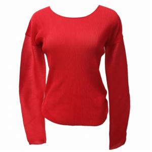 美品 プリーツカットソー Tシャツ ストレッチ有 長袖 赤 レッド 3 約M-Lサイズ 0512 NGA35