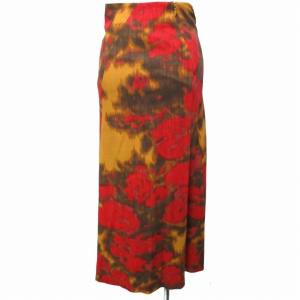 KENZO ヴィンテージ ギャザースカート ロング丈 総柄 ストレッチ有 赤 レッド 黄 イエロー ブラウン系 38 約Mサイズ 0515
