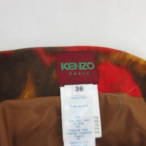KENZO ヴィンテージ ギャザースカート ロング丈 総柄 ストレッチ有 赤 レッド 黄 イエロー ブラウン系 38 約Mサイズ 0515