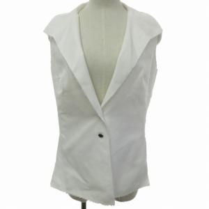 07P カットオフ加工ノースリーブジャケット ベスト ココマークボタン 白 ホワイト 40 約Lサイズ 0504 NGA35