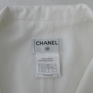 CHANEL 07P カットオフ加工ノースリーブジャケット ベスト ココマークボタン 白 ホワイト 40 約Lサイズ 0504 NGA35