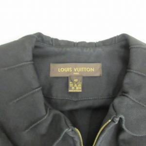 LOUIS VUITTON リネン混 ブラックデニムジャケット ジップアップ ほつれ加工 袖ジップ 黒 42