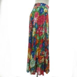 KENZO ヴィンテージ フレアスカート 花柄 総柄 ロング丈 緑 赤 グリーン レッド マルチカラー 38 約M 0512 NGA35