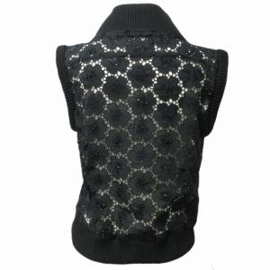 CHANEL ジップアップベスト ビジュー レース ブラック