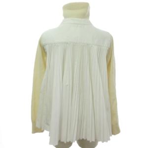 sacai プリーツ 切替 ニット セーター ハイネック 15-02332 長袖 ベージュ 白 ホワイト 1 約S 0530