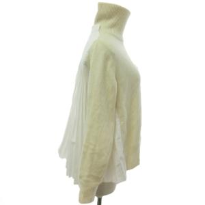 sacai プリーツ 切替 ニット セーター ハイネック 15-02332 長袖 ベージュ 白 ホワイト 1 約S 0530