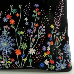 Salvatore Ferragamo ガンチーニ ハンドバッグ ベロア 刺繍 ビジュー装飾 花柄 ブラック NGA35 0503