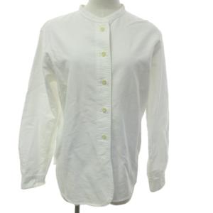 近年 バンドカラーシャツ ヘンリーネック ブラウス 長袖 白 ホワイト ?V L 0524