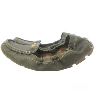 PRADA バレエ シューズ レザー パンプス ローファー スリッポン カーキ 36 約23?p 0526