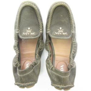 PRADA バレエ シューズ レザー パンプス ローファー スリッポン カーキ 36 約23?p 0526