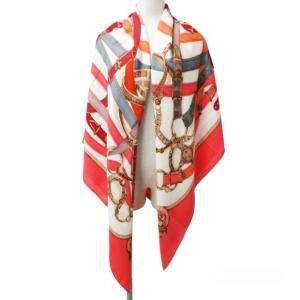 HERMES カレ140 CAVALCADOUR カシシル ストール スカーフ 大判 カシミヤ シルク混 ベルト柄