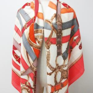 HERMES カレ140 CAVALCADOUR カシシル ストール スカーフ 大判 カシミヤ シルク混 ベルト柄