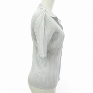 PLEATS PLEASE ISSEY MIYAKE ISSEY MIYAKE 美品 プリーツ シャツ ブラウス 半袖 開襟 オープンカラー グレー系 灰系 3 約M?L相当 PP21-JJ505