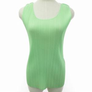 ISSEY MIYAKE ノースリーブ プリーツカットソー シャツ ブラウス ライトグリーン系 緑系 4 約L?XL相当 PP51-JK600