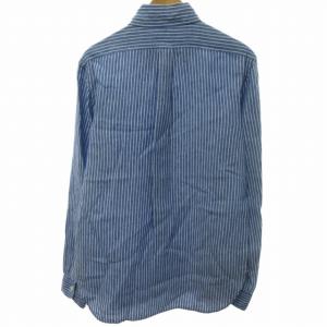 RALPH LAUREN 美品 リネン ストライプシャツ ボタンダウンシャツ 国内正規 長袖 青 ブルー 白 S 170