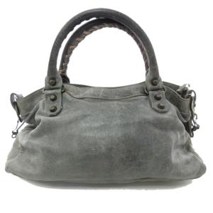 BALENCIAGA ザ ファースト ハンドバッグ 2WAY レザー ミラー付き スタッズ フリンジ グレー