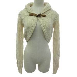 美品 ショートカーディガン ニット ケーブル ショールカラー カシミヤ 国内正規 アイボリー 生成り L 0604 IBO40