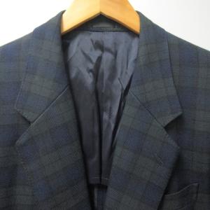 LANVIN テーラードジャケット ブレザー チェック柄 2B 紺 ネイビー R48‐45 約M-Lサイズ 0626 ECM