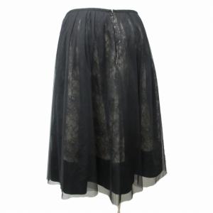 LANVIN COLLECTION 美品 チュール レース スカート 透け感 花柄 ひざ丈 黒 ブラック 42 約L-XLサイズ 0620