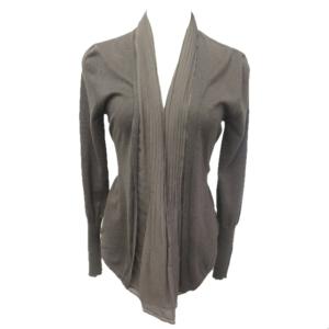 ニット カーディガン リボン シルク切替 ストレッチ有 イタリア製 長袖 M ブラウン