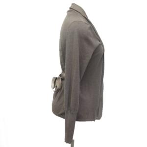 BRUNELLO CUCINELLI ニット カーディガン リボン シルク切替 ストレッチ有 イタリア製 長袖 M ブラウン