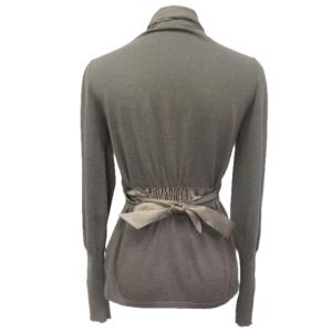 BRUNELLO CUCINELLI ニット カーディガン リボン シルク切替 ストレッチ有 イタリア製 長袖 M ブラウン