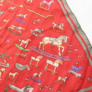 HERMES カレ40 Raconte-moi Le Cheval スカーフ シルク100％ 総柄 赤 レッド 0612