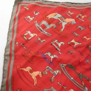 HERMES カレ40 Raconte-moi Le Cheval スカーフ シルク100％ 総柄 赤 レッド 0612