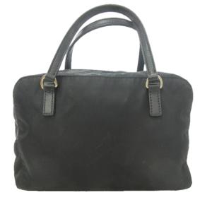 PRADA クマ ベア刺繍 三角プレート ハンドバッグ 手提げカバン ミニバッグ ビジュー装飾 ブラック