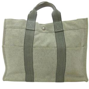 HERMES ニューフールトゥMM トートバッグ 手提げ ハンドバッグ キャンバス 白系 グレー系 0712 NGA35