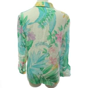 LEONARD ヴィンテージ リネン ジャケット ブレザー 1B 花柄 白 緑 青 ピンク マルチカラー 155?p 9AB2 約M 0612